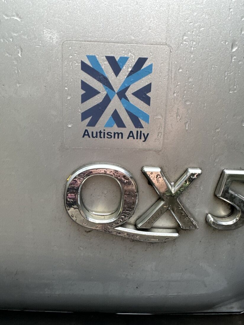 The Autism Ally sticker on a car window.